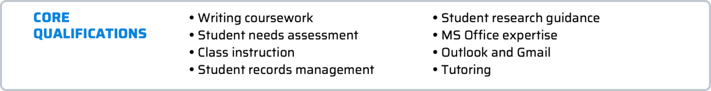 Qualifications CV hover