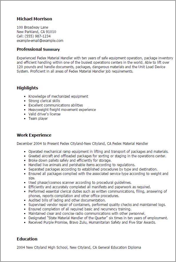Professional Fedex Material Handler Templates To Showcase Your Talent 