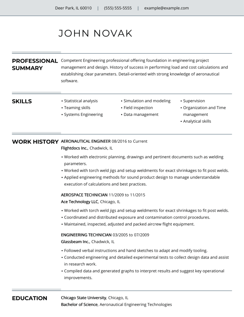 Aviation Aeronautical Engineer Resume Examples for 2024: Templates & Tips