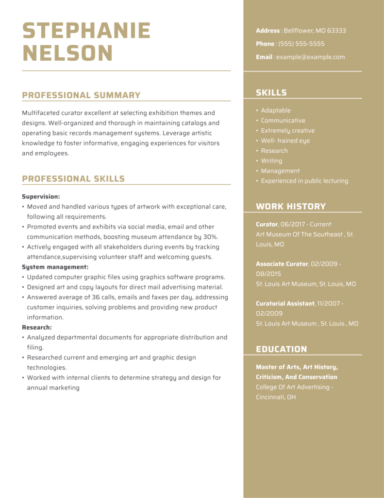 Museum Curator Resume Examples How-To Guide For 2023, 59% OFF