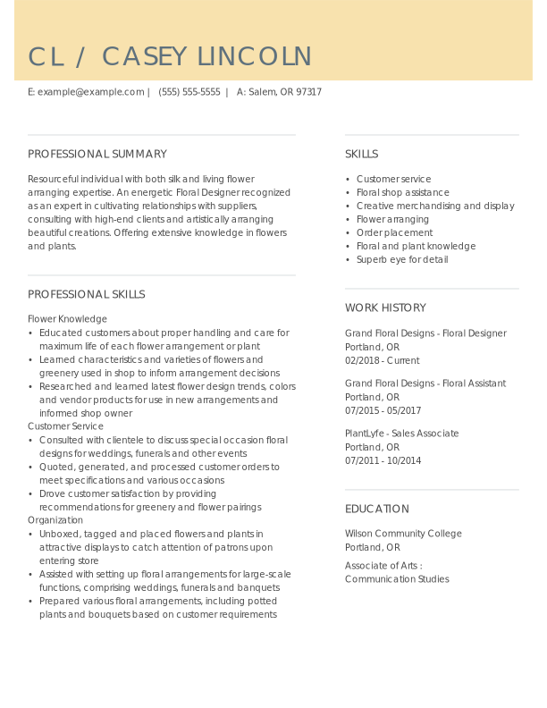 Floral Designer Resume Examples & Tips