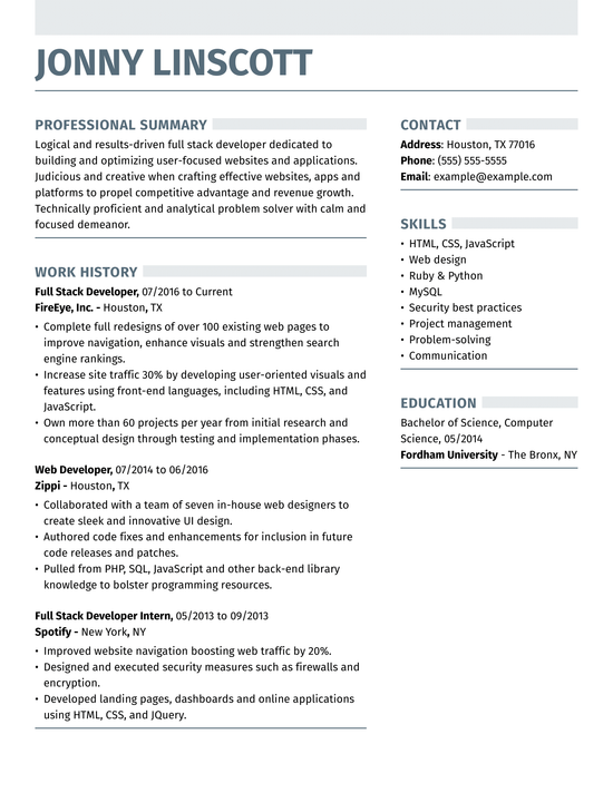 Full-Stack Developer Resume Examples & Templates