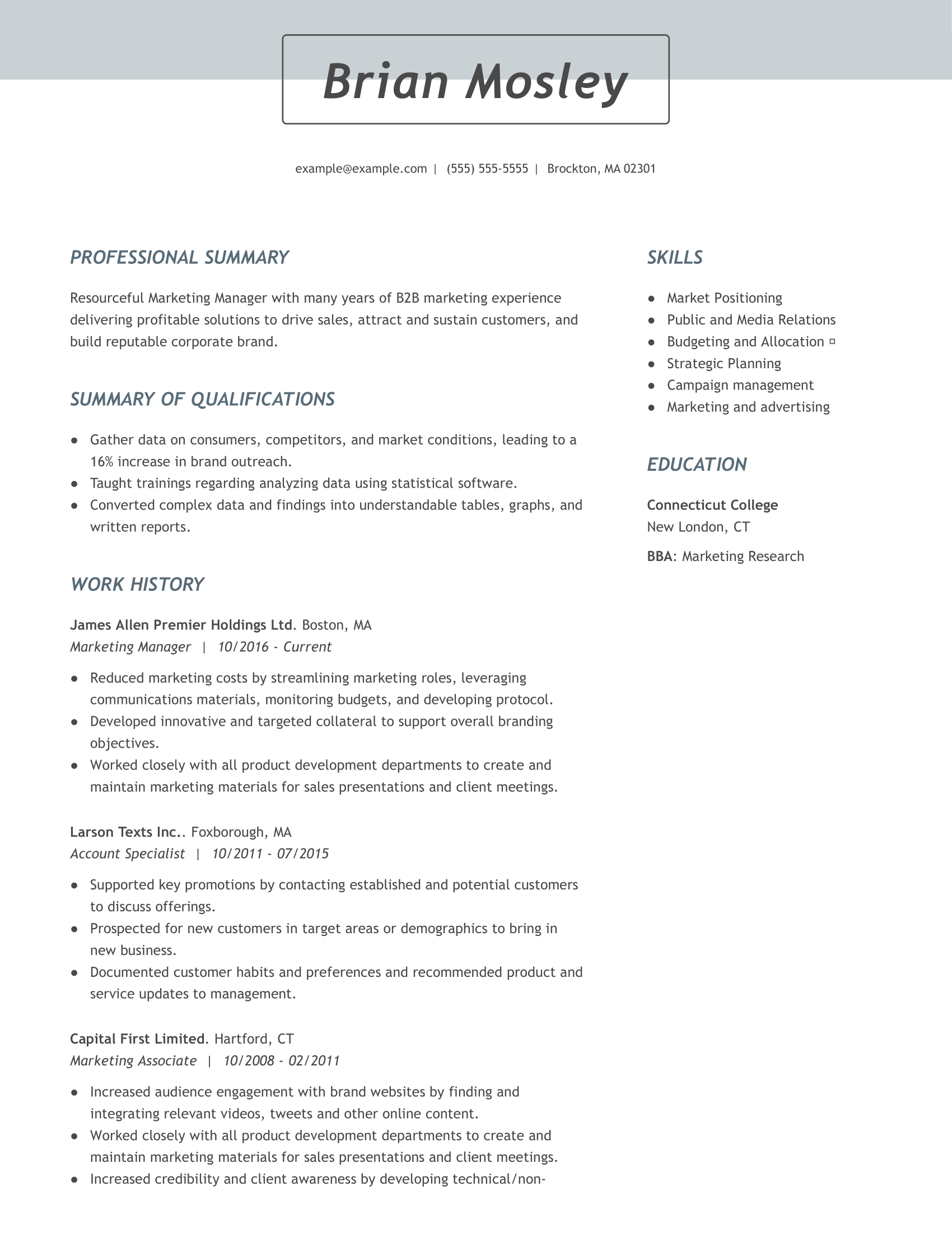 Marketing Manager Resume Examples & Templates