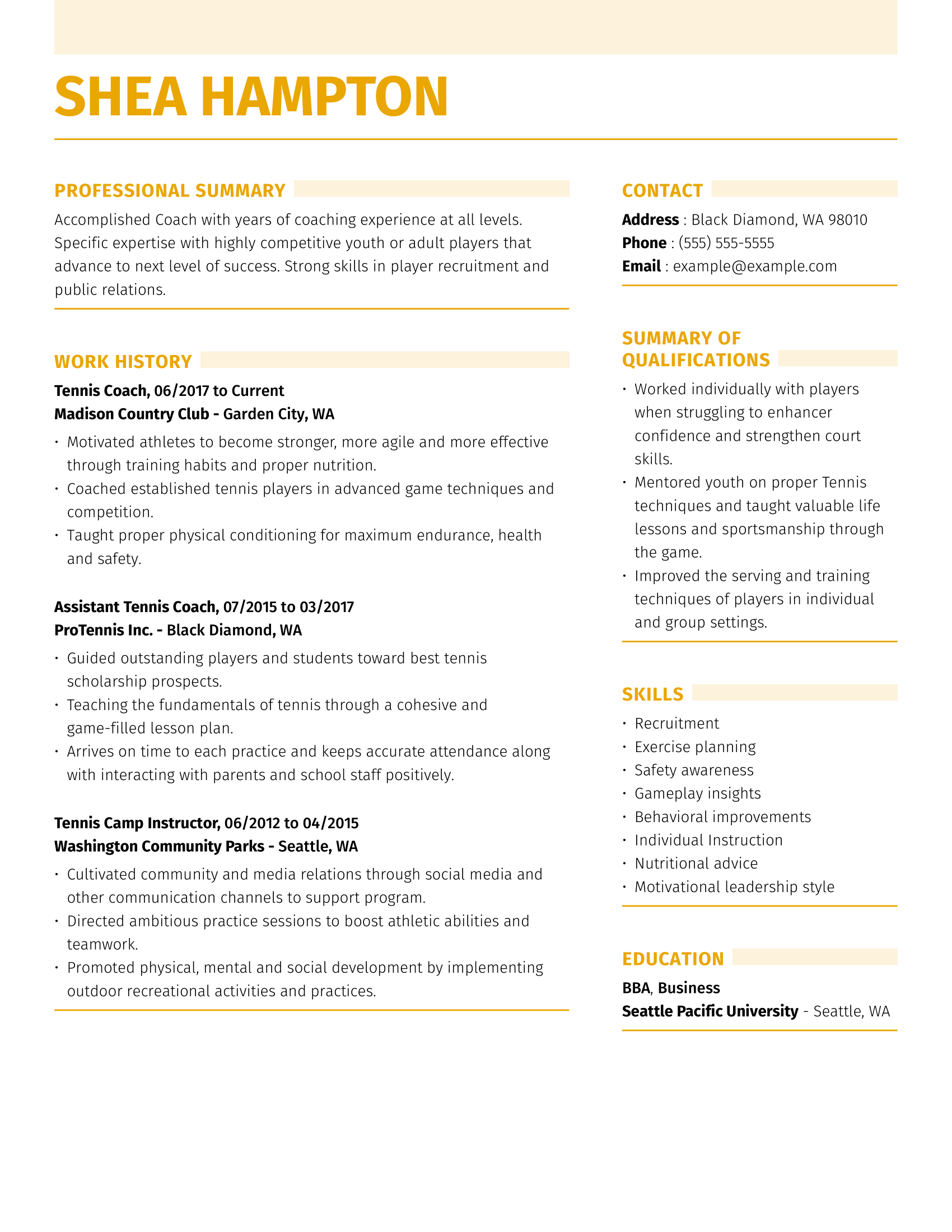 Tennis Coach Resume: Examples & Tips