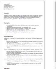 Customer Relationship Officer Resume Example MPR