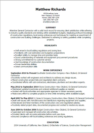  1 General Contractor Resume Example Try Them Now