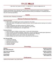 Housekeeper Room Attendant Resume Examples