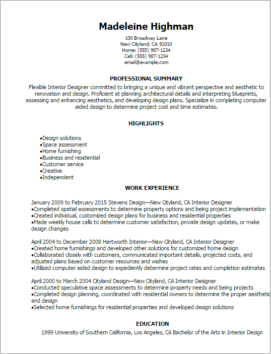 Interior Designer Resume Examples & Templates