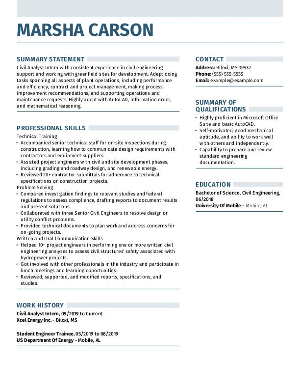 Civil Analyst Resume Template