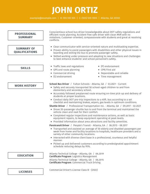 School Bus Driver Resume Example | MyPerfectResume