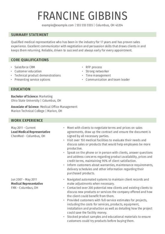 Medical Representative CV Examples & Templates