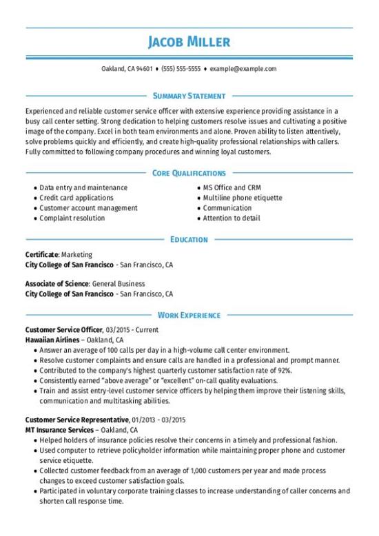 Customer Service Officer CV Examples & Templates