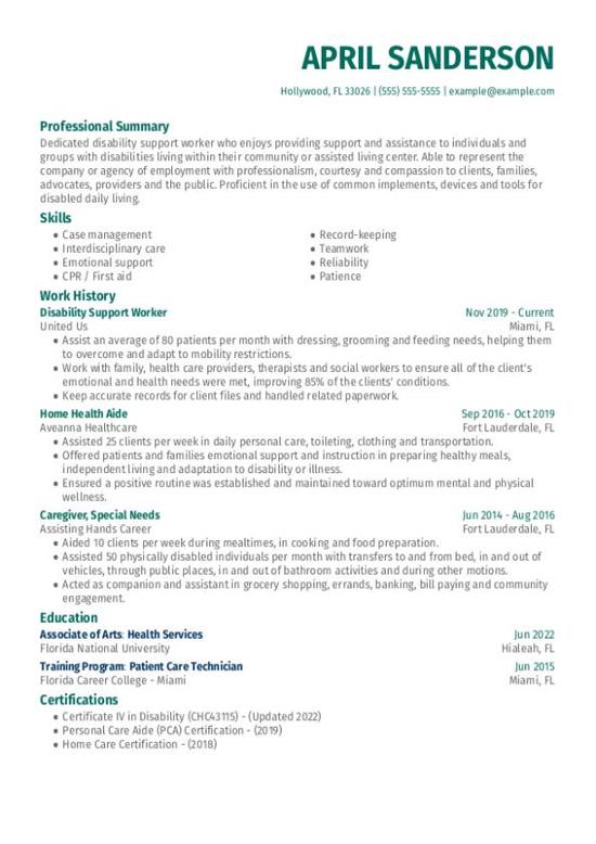 Disability Support Worker Resume Examples & Templates