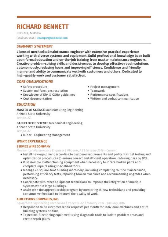 Maintenance Engineer CV Guide + Tips + Example