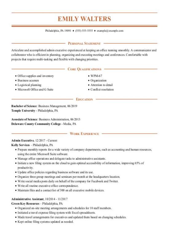 Admin Executive CV Examples & Templates