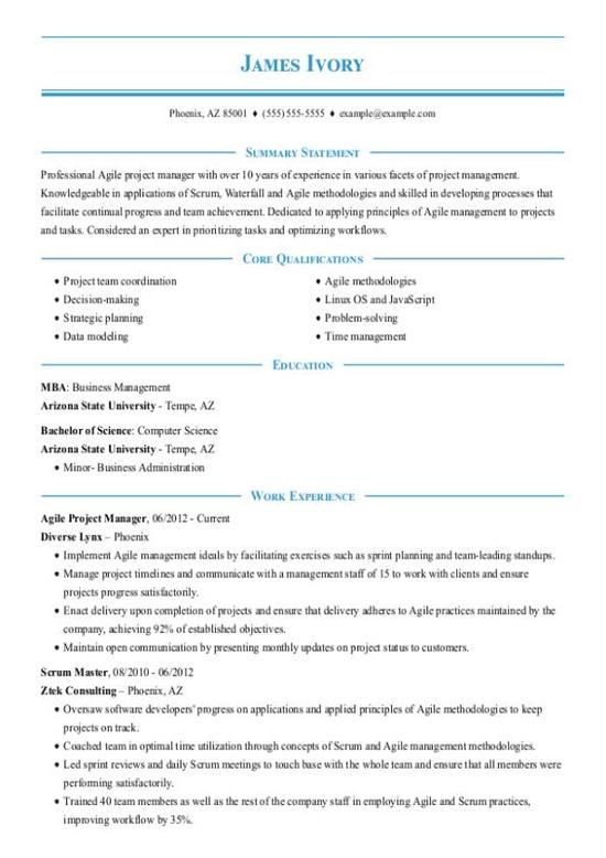 Agile Project Manager CV Examples & Templates