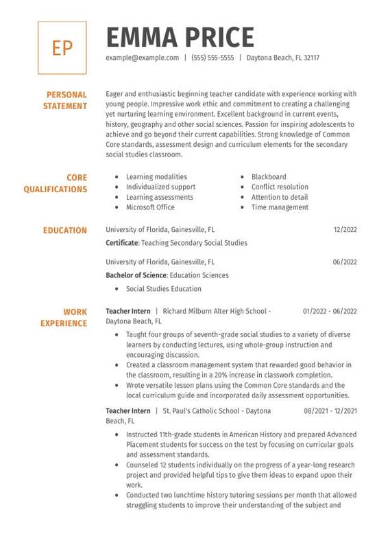 Beginning Teacher CV Examples & Templates