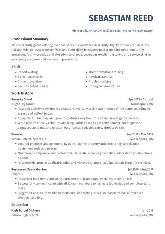 Security Guard Resume Examples & Templates