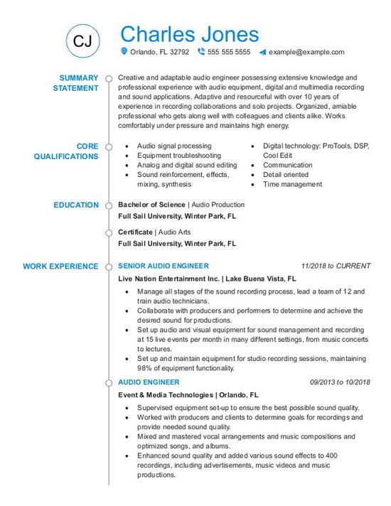 Audio Engineer CV Guide + Tips + Example