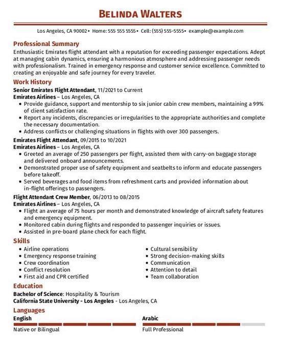 Emirates Flight Attendant Resume Examples & Templates