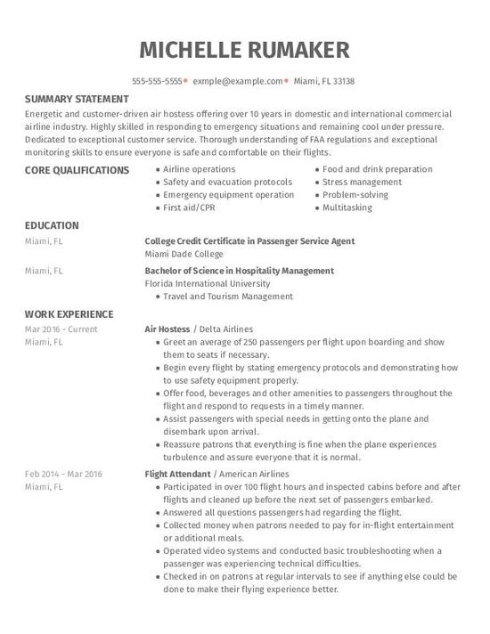 Air Hostess CV Examples & Templates