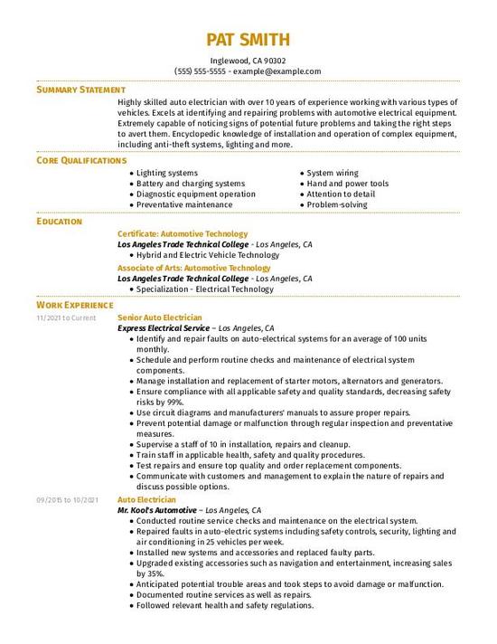 Auto Electrician CV Examples & Templates