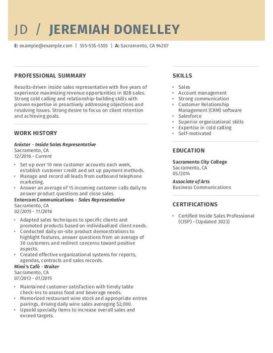 Inside Sales Representative Resume Examples & Templates