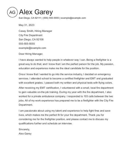 Firefighter Cover Letter Examples & Templates