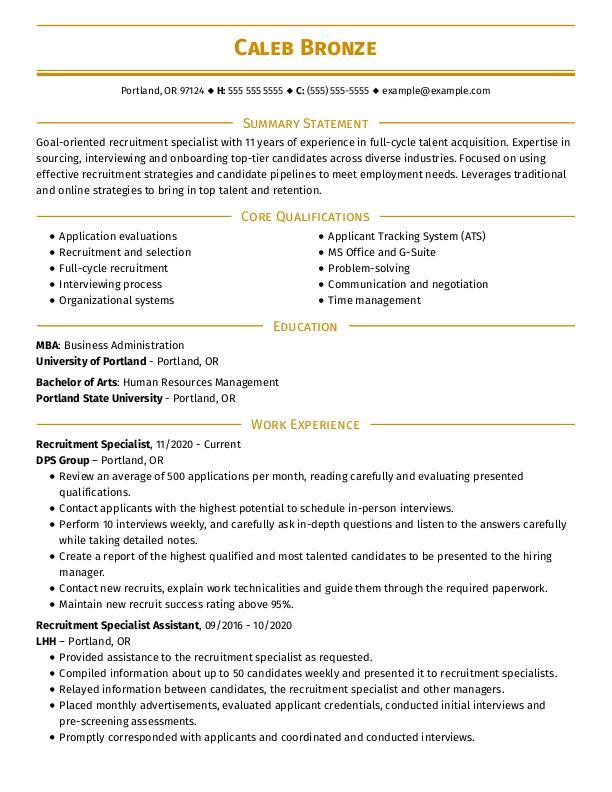 Recruitment Specialist CV Examples & Templates [2024]