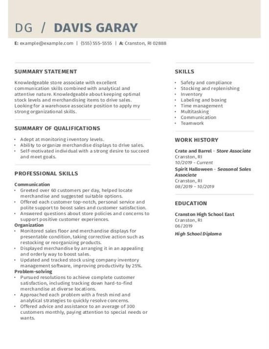 Warehouse Associate Resume Examples & Templates