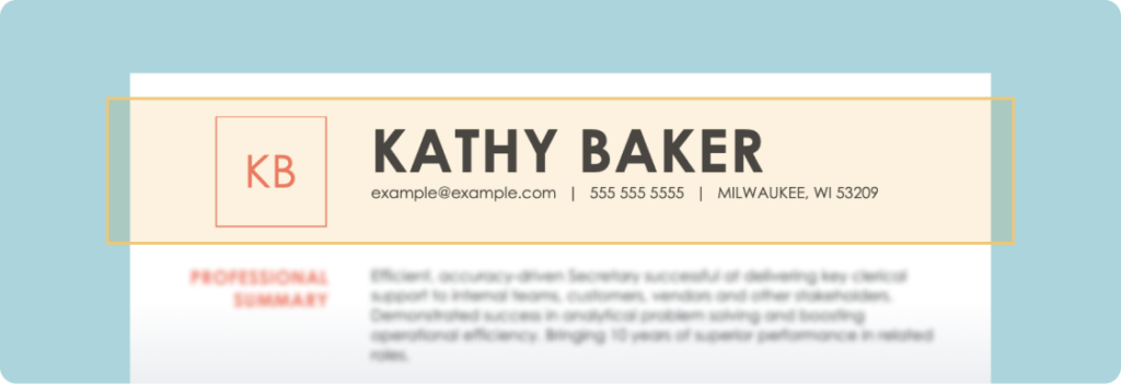Resume contact information header layout