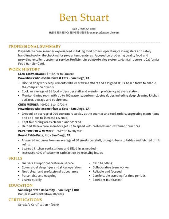 Crew Member Resume Template