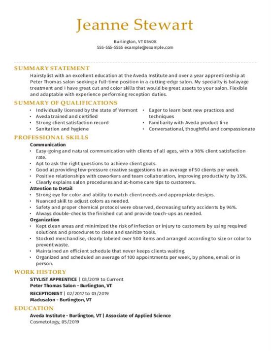 Hair Stylist Resume Examples & Templates