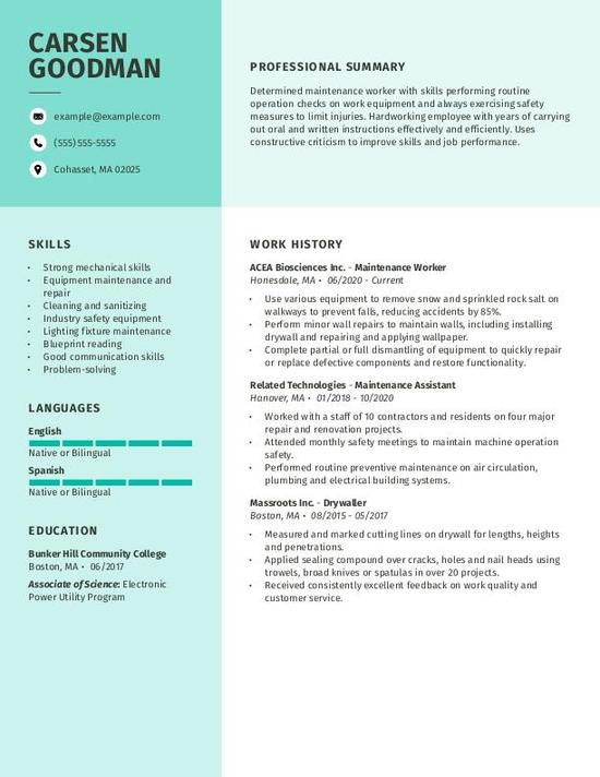 Maintenance Worker Resume Examples & Templates