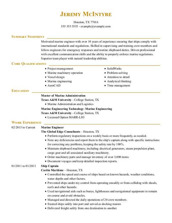 Marine Engineer CV Examples & Templates