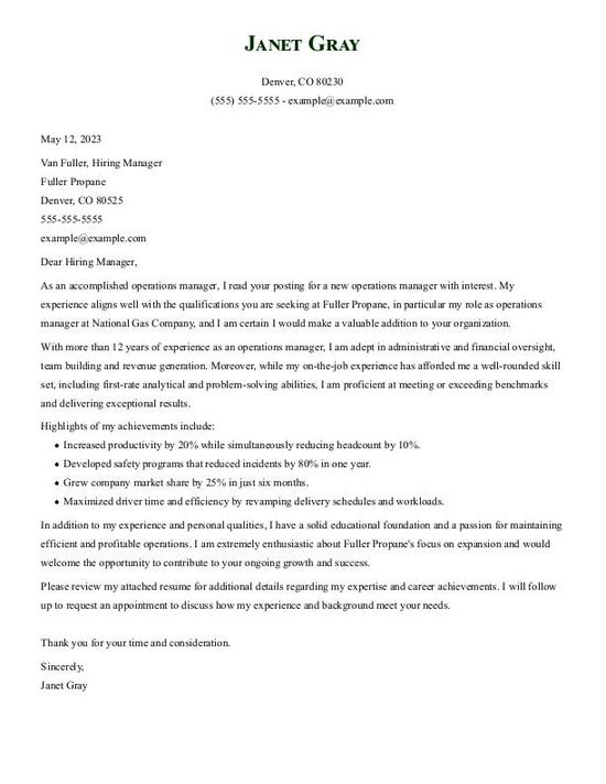 Operations Manager Cover Letter Examples & Templates