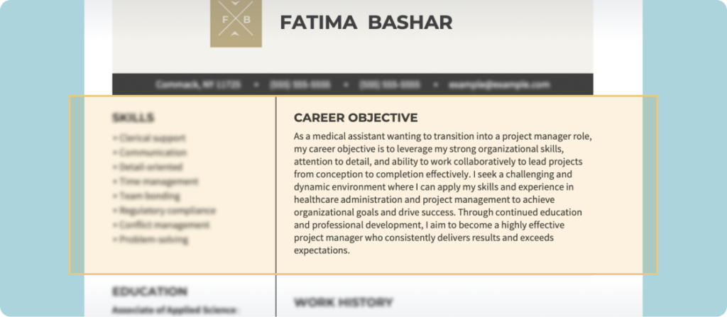Visual representing resume objective examples
