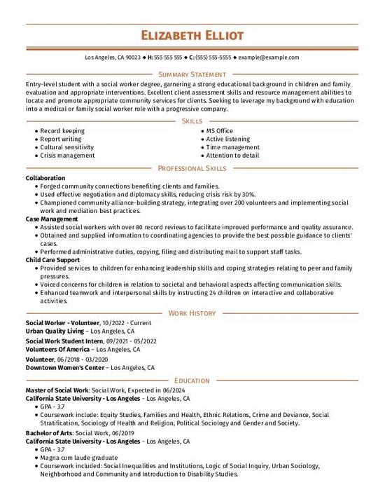 Entry-Level Social Worker Resume Examples & Templates