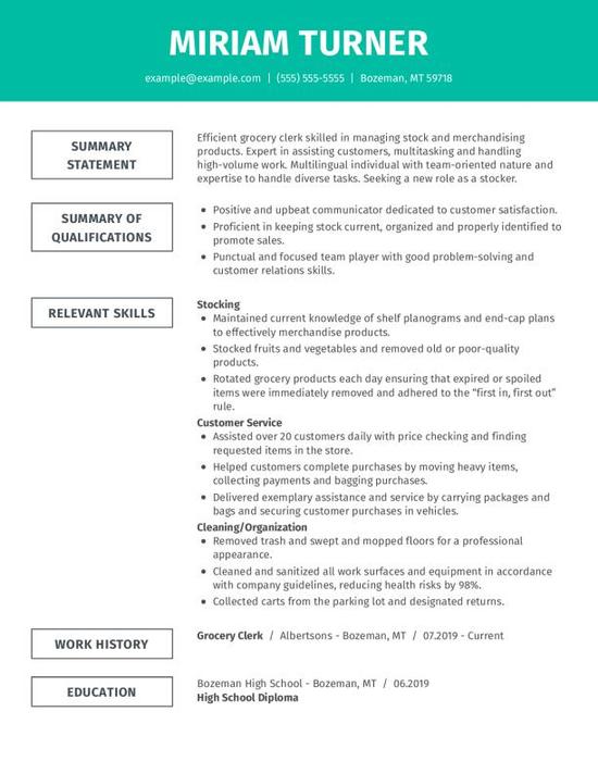 Stocker Resume Examples & Templates