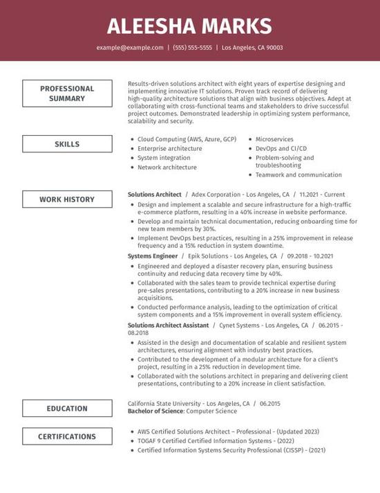 Solutions Architect Resume Template