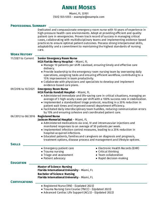 ER Nurse Resume Examples & Templates [2024]