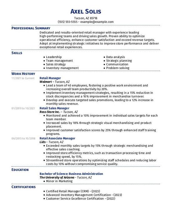 Retail Manager Resume Examples + Guide  + Tips