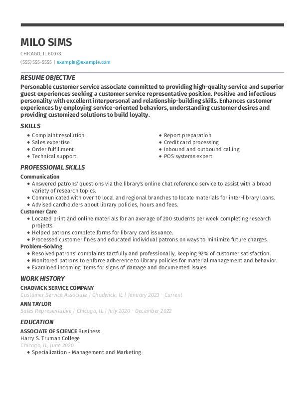 Customer Service Representative Resume Example