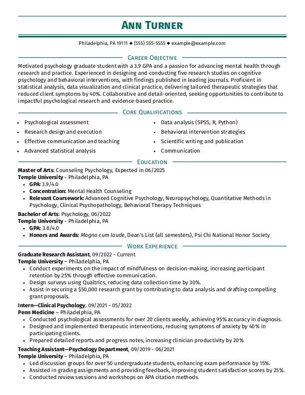 Grad Student CV Example