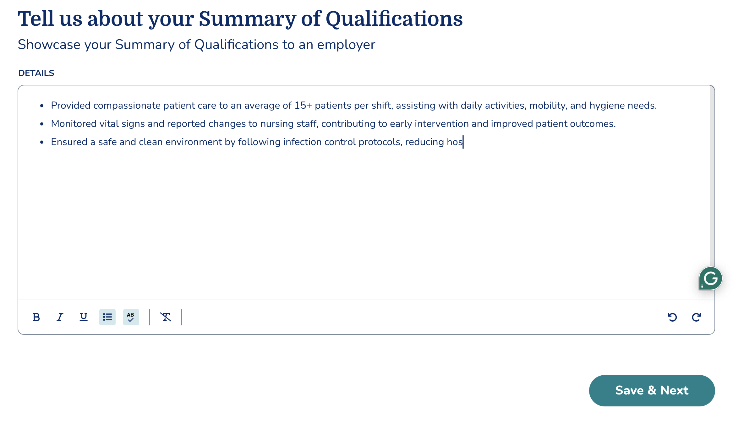 Writing a summary of qualifications in the Resume Builder