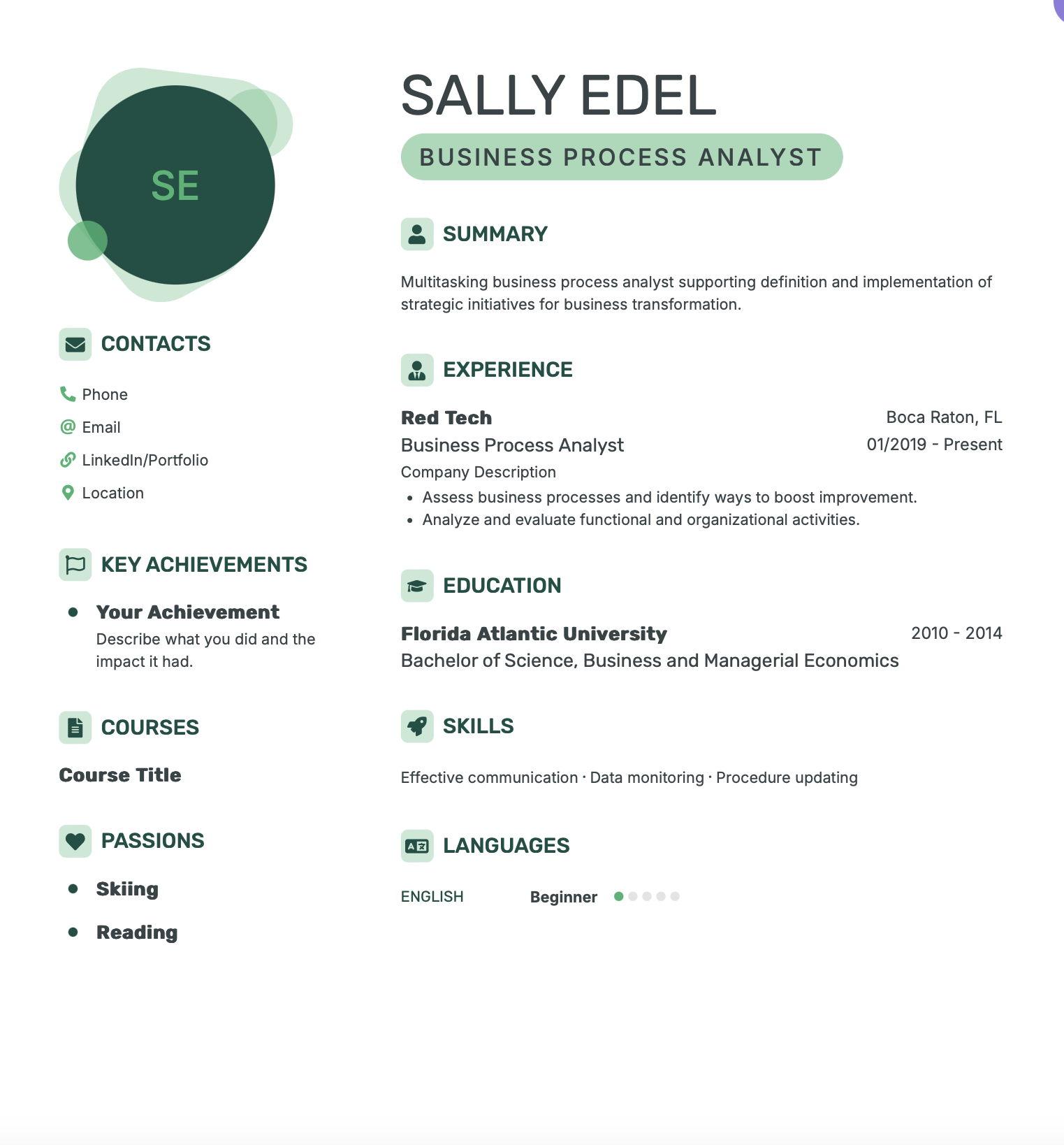 Business Process Analyst Resume Sally Edel