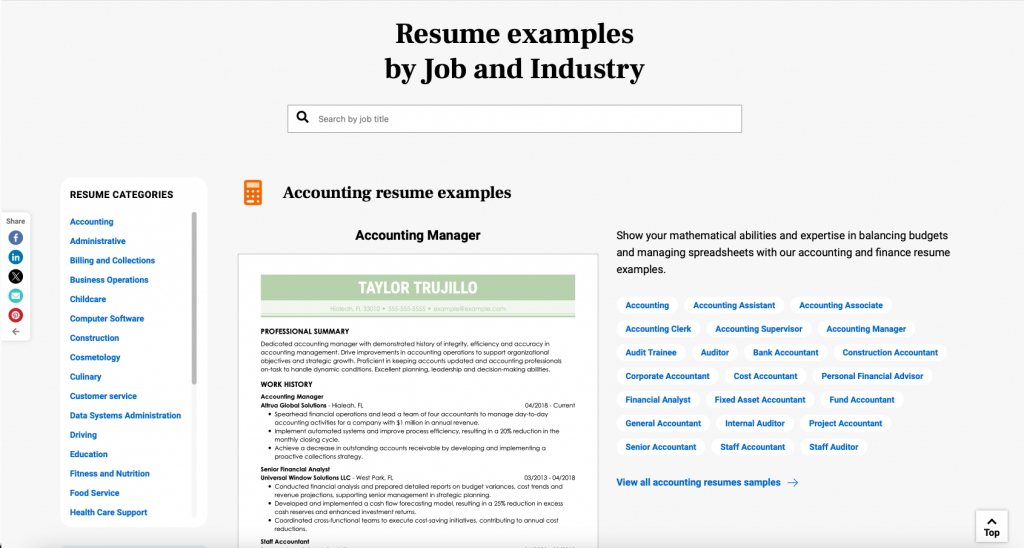 Livecareer Various Resume Examples