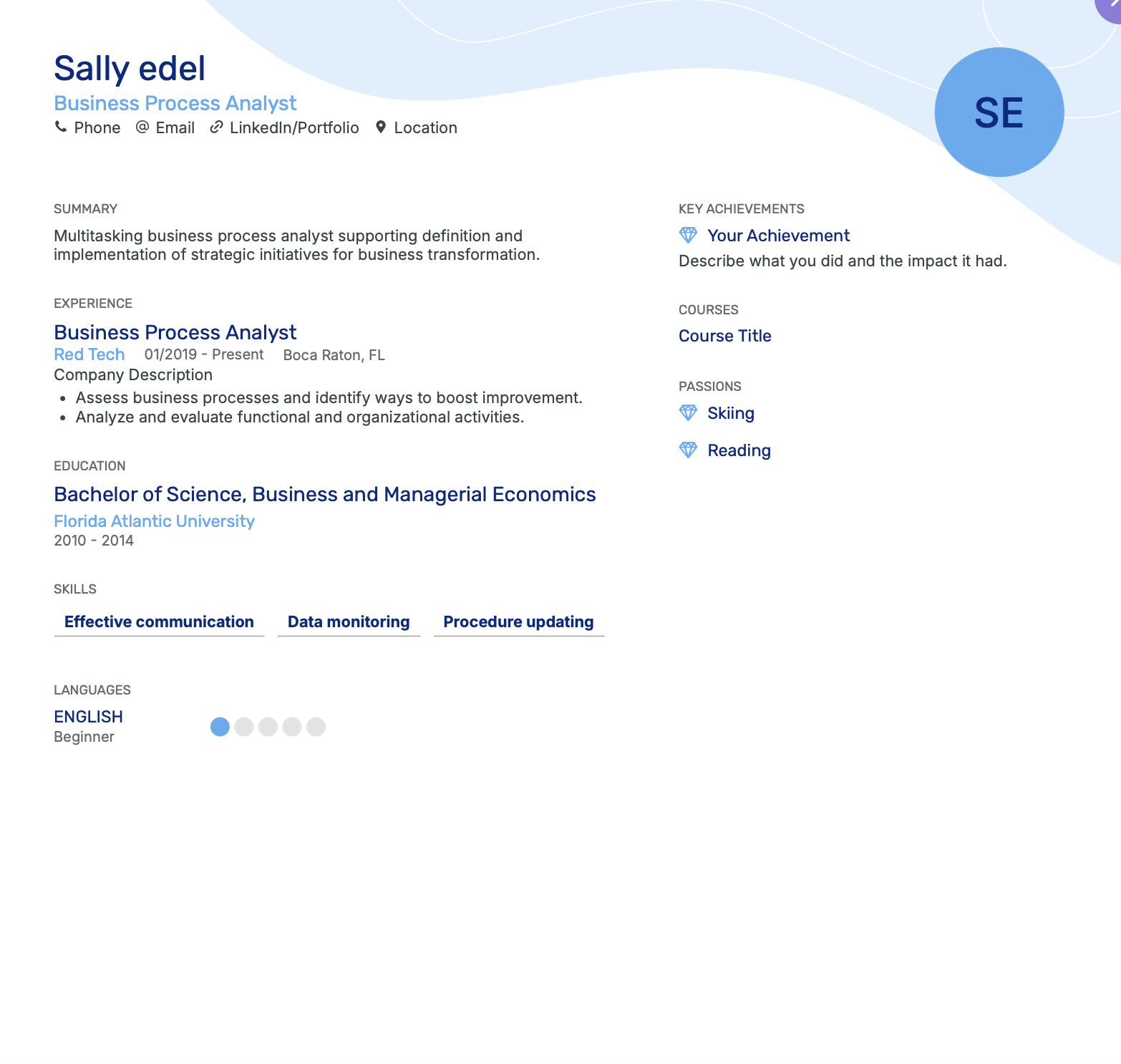 Saley Edel Blue White Resume Template