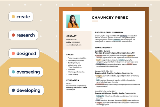 resume with action verbs highlighted