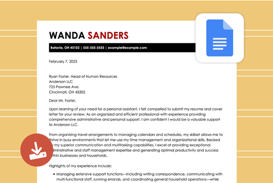 Person using Google Docs to create a cover letter